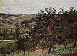 Trees Canvas Paintings - Apple Trees near Vetheuil